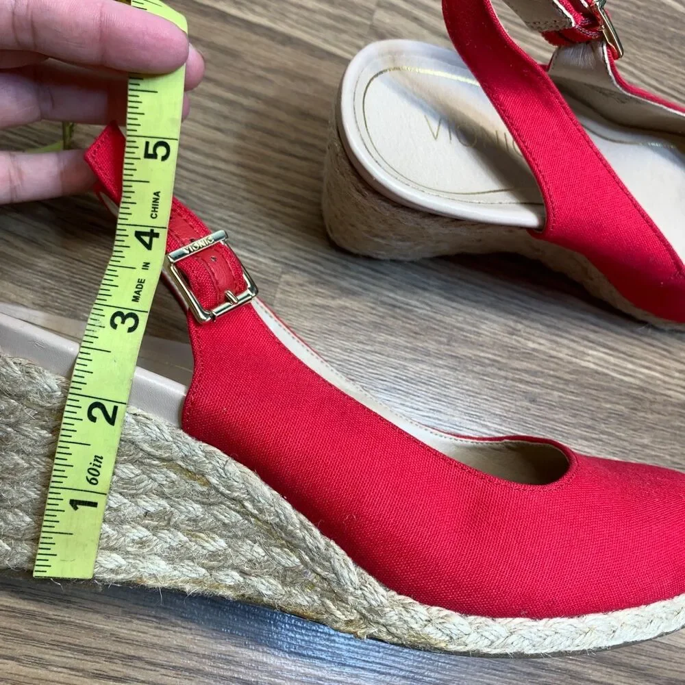 Vionic Caralina Espadrilles Wedge‎ Jute Slingback Women Red Shoes Heels 9.5 Wide